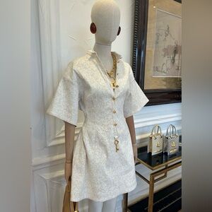 Schiaparelli MEASURING TAPE jacquared linen Shirt DRESS 36 NWT